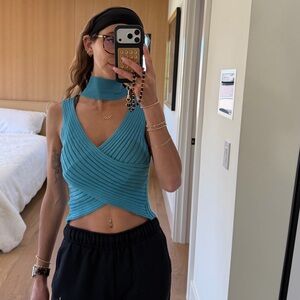 Superdown Blue Wrap Top